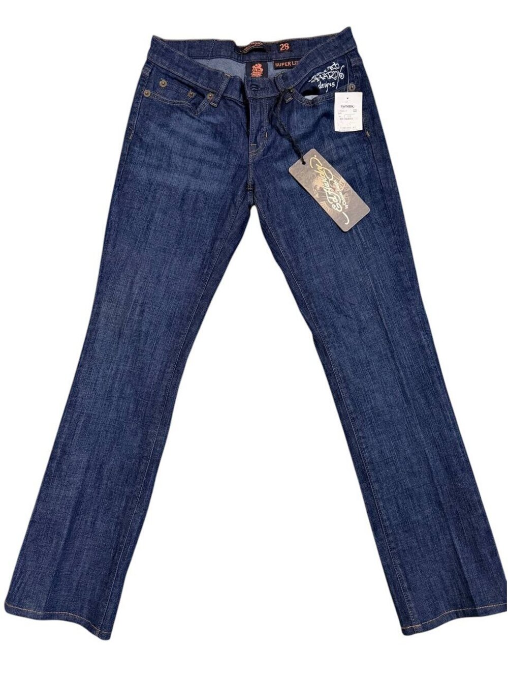NWT Y2K Ed Hardy Super Low Rise Jeans Womens 28 Dark Wash
